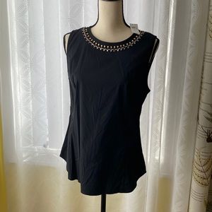BNWT Ann Taylor Embellished Neckline top Size M, Black